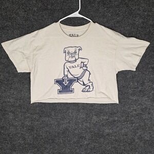 Yale Bulldogs Cropped T Shirt Womens Large White Graphic College Mascot Tee Y2K
